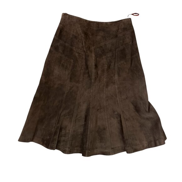 100% Leather Brown Suede Knee Length Skirt ATL Sz 4 Dark academia western - Picture 2 of 8